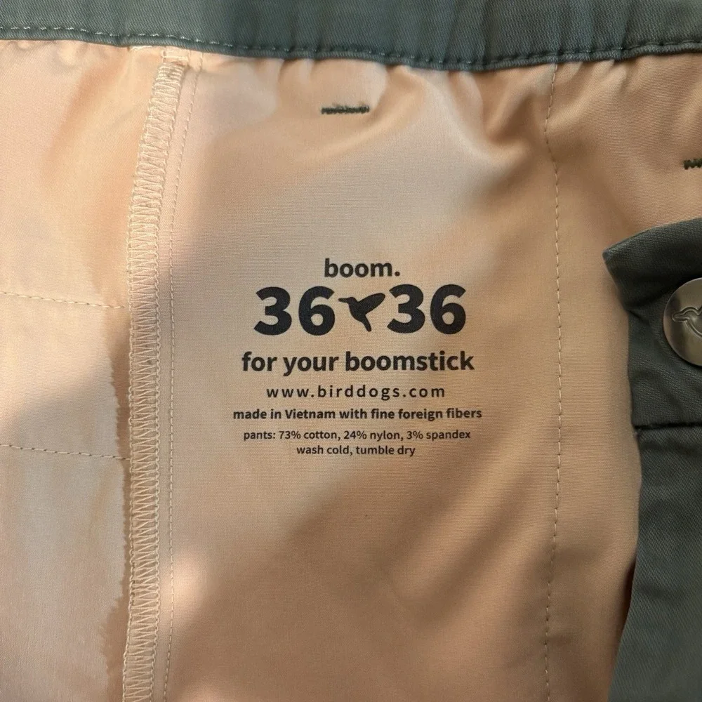 Birddogs Pants Mens 36x36 Green Boomstick Unlined Chino Stretch Golf Performance